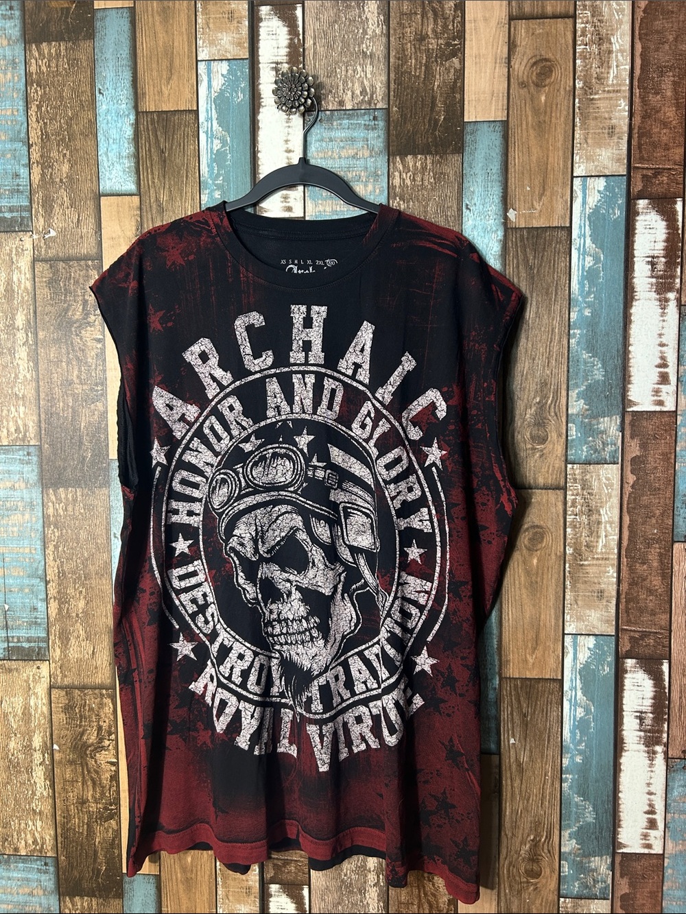 Archaic Black Tee with White Logo and Red Graphic